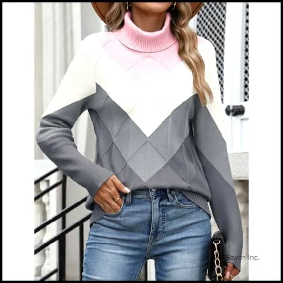 Chunky Knit Turtleneck Sweater Long Sleeve Pullover Trendy Fall Winter Top
